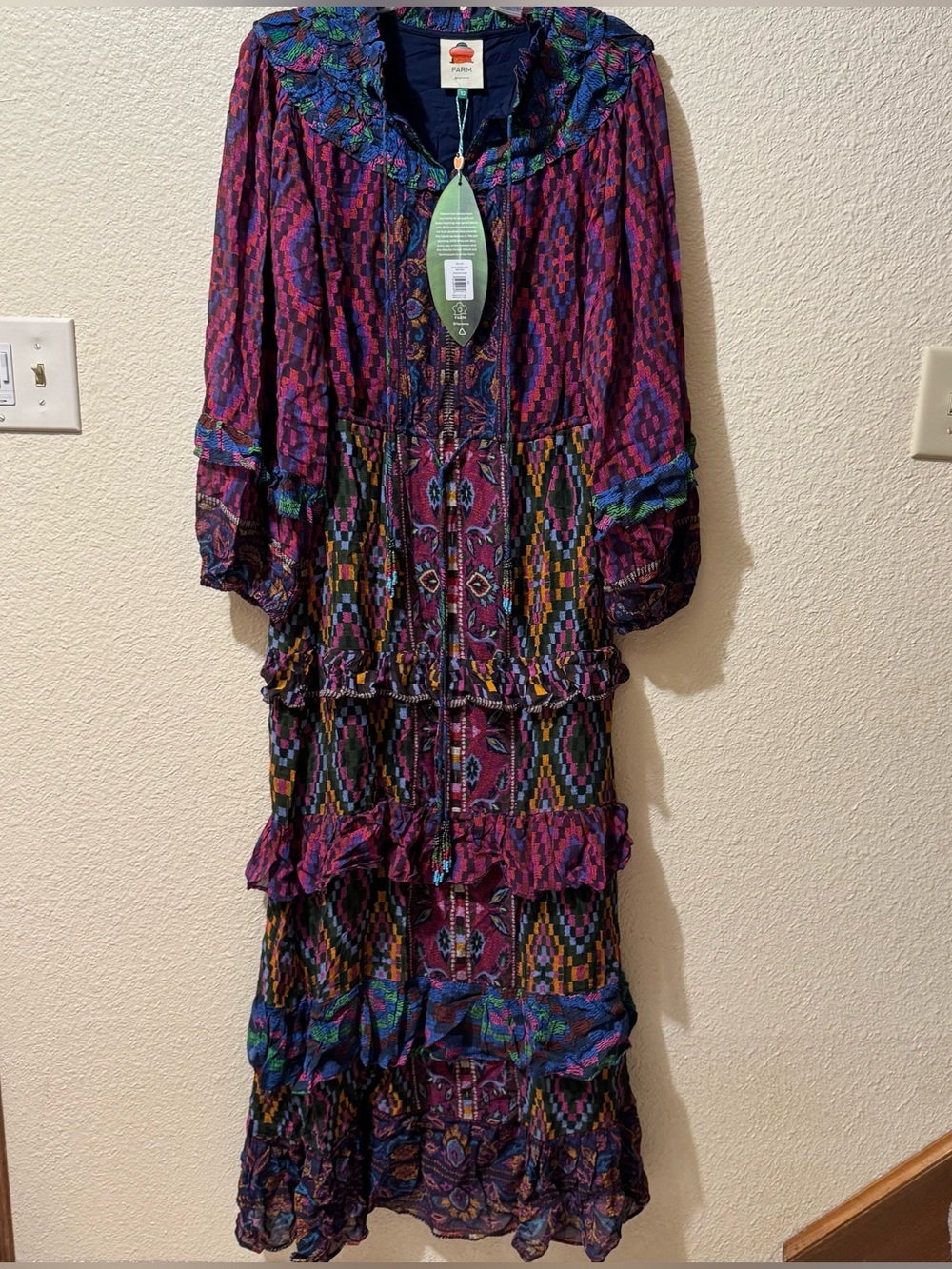 FARM RIO mixed tapestry scarf maxi dress XS NWT